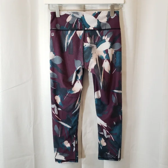 Small Fabletics Purple Teal Floral Cropped Leggings - Picture 5 of 8